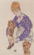 Egon Schiele Portrait of the Artist's Seated,Holding Her Right Leg (mk12) painting